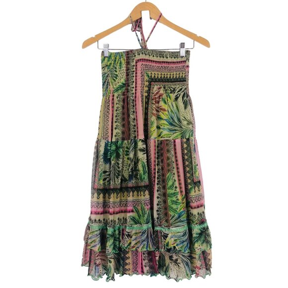 Lapis Anthropologie Halter Convertible Dress Sz Small Smocked Boho Frilly Hem - Picture 5 of 11